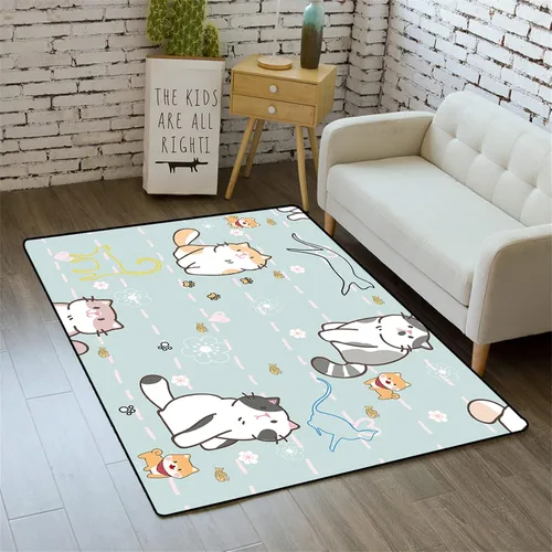 Alfombra de gatos de dibujos animados para niñas, bonita decoración de habitación de niños, alfombra con temática de animales azules, alfombra ultra
