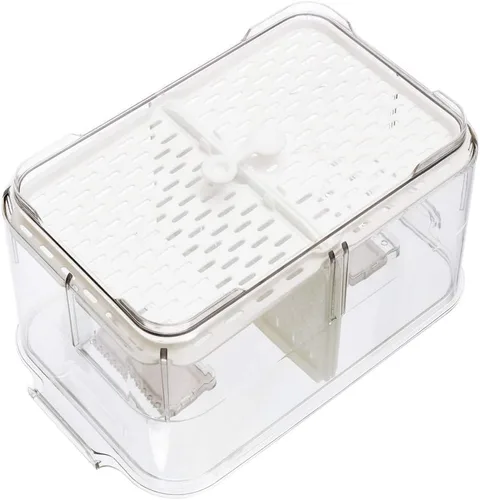 Miniatura 5 de Slideep Contenedores grandes de almacenamiento de alimentos de 11 pulgadas, organizador de refrigerador apilable de 2 niveles con tapas y bandeja