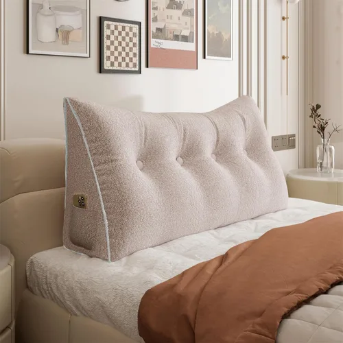 Miniatura 32 de Almohada de cabecera gruesa totalmente rellena individual XL, cabecero acolchado de dormitorio, soporte suave y firme, cojín grande triangular, Azul
