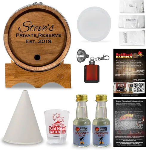 Miniatura 16 de Red Head Barrels - Barril de envejecimiento de roble blanco americano grabado personalizado de 2 litros con juego de regalo saborizante, vaso de Ron