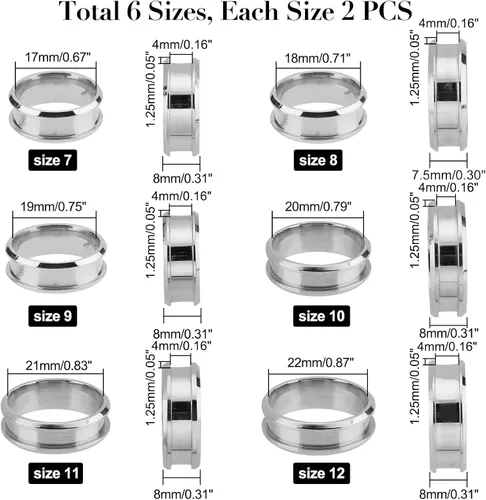 Miniatura 3 de UNICRAFTALE Anillo de acero inoxidable con núcleo en blanco, ajuste de anillo de dedo en blanco para incrustaciones, anillo de dedo ranurado, anillo