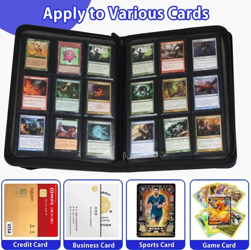 Miniatura 3 de Carpeta de 9 bolsillos con cremallera azul, 360 tarjetas, exterior de piel sintética de alta calidad, forro interior de gamuza suave, 20 páginas