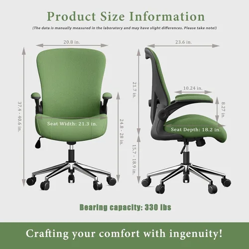 Miniatura 2 de Silla ergonómica de escritorio de oficina verde, cojín de asiento curvado grueso de tela suave con soporte lumbar ajustable, mezcla perfecta