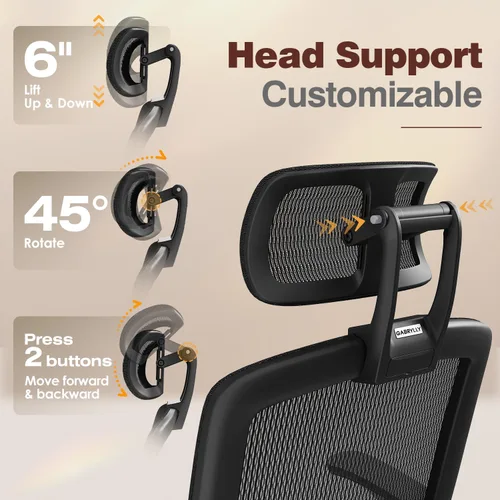 Miniatura 6 de GABRYLLY Silla de oficina ergonómica con reposapiés, silla de computadora de malla de respaldo alto con brazo abatible, reposacabezas 3D