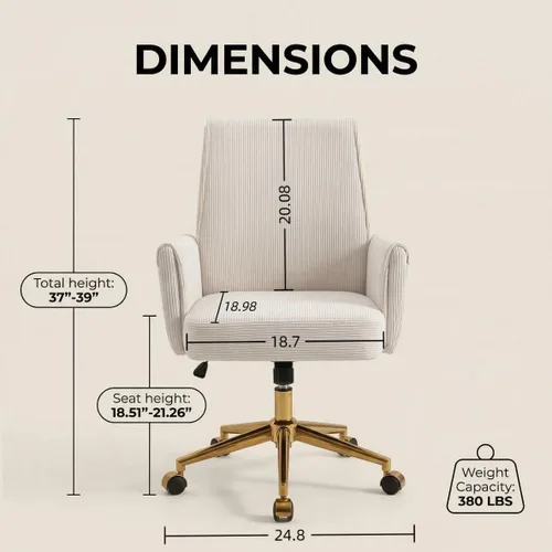 Miniatura 3 de Silla de escritorio de terciopelo con rayas para oficina en casa, silla tapizada moderna ajustable en altura y giratoria con ruedas, silla Silla