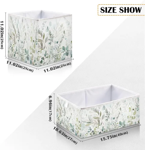 Miniatura 3 de Kigai Cubos de almacenamiento de hojas verdes – 11 x 11 x 11 pulgadas, cubos plegables grandes, cesta organizadora de almacenamiento para oficina