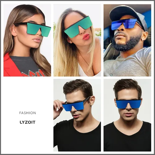 Miniatura 5 de LYZOIT Lentes de sol cuadrados de gran tamaño para mujeres y hombres, parte superior plana grande, protección UV, sombras sin montura
