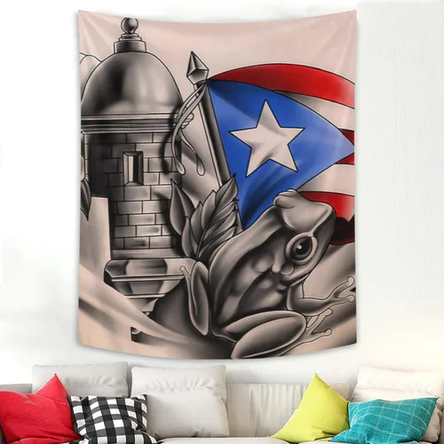 Miniatura 12 de Kizon Tapiz de Puerto Rico Boricua con bandera puertorriqueña para colgar en la pared, decoración del hogar, tapiz puertorriqueño para Puerto Sala
