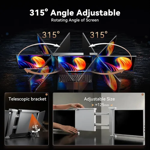 Miniatura 5 de Extensión de pantalla para laptop, Ladomi - Monitor portátil triple de 14" FHD 1080P IPS, extensión de monitor para laptop con rotación de 315°
