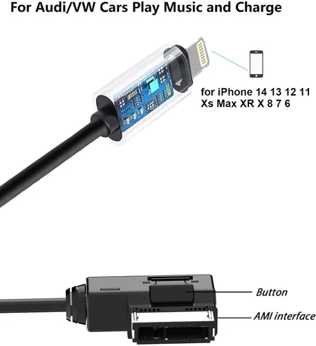 Miniatura 2 de Cable adaptador de carga de audio para automóvil compatible con Apple iPhone 14 13 12 11 Xs Max XR X 8 7 6 para Audi A3/A4/A5/A6/A8/S4/S6/S8/TT, AMI