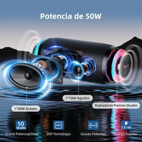 Miniatura 3 de ZEALOT Altavoz Bluetooth portátil, 80 W pico (60 W) altavoces de sonido con luz LED, Bluetooth 5.3, altavoz fuerte para el hogar, fiesta
