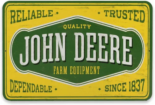 John Deere - Cartel de metal confiable de equipo agrícola de confianza, decoración de pared vintage de John Deere para garaje o cueva de hombre