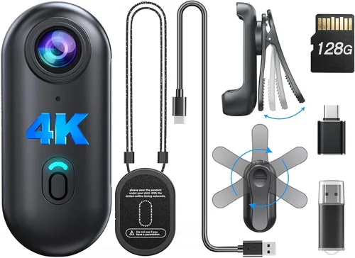 Miniatura 11 de BOBLOV Mini cámara corporal W4 4K, cámara portátil de 64 GB con clip giratorio de 360° y clip magnético, 120 minutos para grabación, fácil de usar