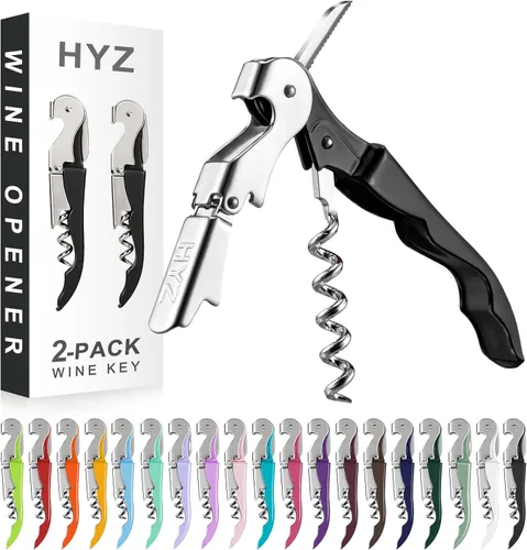 Miniatura 23 de HYZ Paquete de 2 sacacorchos para camarero, llave de vino profesional para servidores, camarero con cortador de lámina, abridor manual de botellas