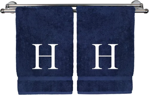 Miniatura 36 de Toalla de mano monogramada, regalo personalizado, juego de 2 - Toalla bordada con letra de bloque dorada - Extra absorbente 100% algodón turco
