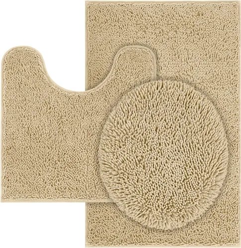 Tapete de baño lavable a máquina, absorbe de agua, es antideslizante, suave y de microfibra, felpilla+F199:G228, Beige, 3 PCS