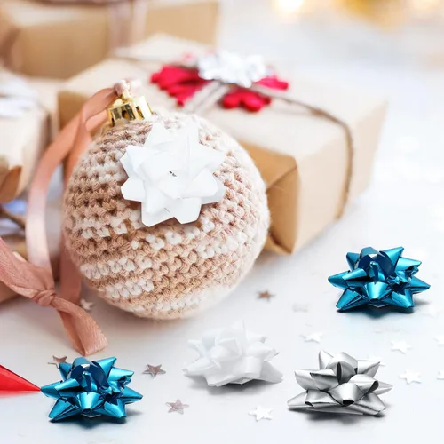 Miniatura 6 de Sanwuta 140 Piezas de Mini Lazos de Navidad para Envolver, Lazos de Regalo Autoadhesivos Metálicos Mate para Envolver Regalos de Navidad