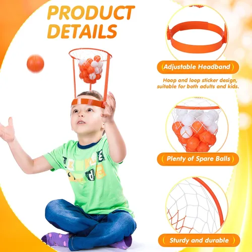 Miniatura 3 de Juego de Baloncesto de Aro de Cabeza para Fiesta de Carnaval para Niños y Adultos, Portátil Ajustable con Banda para la Cabeza y Red de Canasta