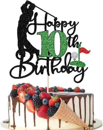 Golf Happy 10th Birthday Cake Topper, Golfer/Sports Themed Birthday or Retirement Cake Decorations,Golf Ten 10 Years Old Ball Player Sport Themed