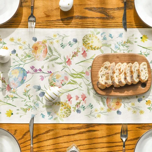 Miniatura 7 de Artoid Mode Camino de mesa de Pascua con diseño de huevos y flores silvestres, decoración de mesa de comedor para decoración de fiesta en el hogar