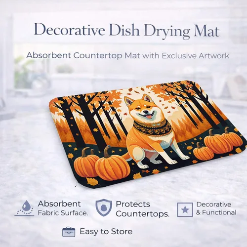 Miniatura 4 de Caroline's Treasures DAC1072DDM Shiba Inu - Tapete de secado de platos absorbente para encimera de cocina, tapete escurridor de platos