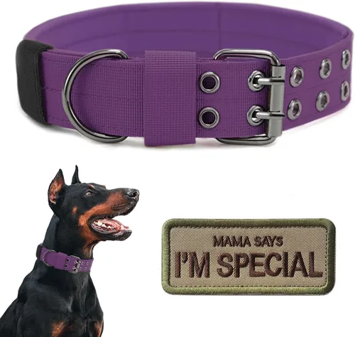 Miniatura 17 de Collar táctico para perro, collar militar ajustable para perro, collar de entrenamiento de nailon suave con parche, collares de hebilla de metal