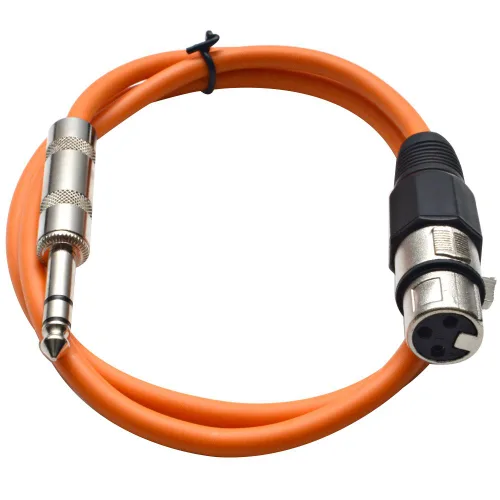 Seismic Audio - SATRXL-F2 - Cable de conexión XLR naranja de 2 pies hembra a 1/4" TRS