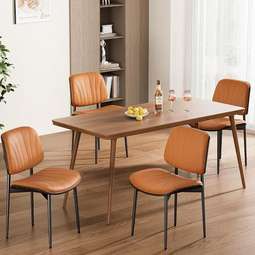 Miniatura 49 de REONEY - Juego de 4 sillas de comedor, modernas de mediados de siglo, tapizadas en piel sintética PU con respaldo de madera curvada de nogal y patas