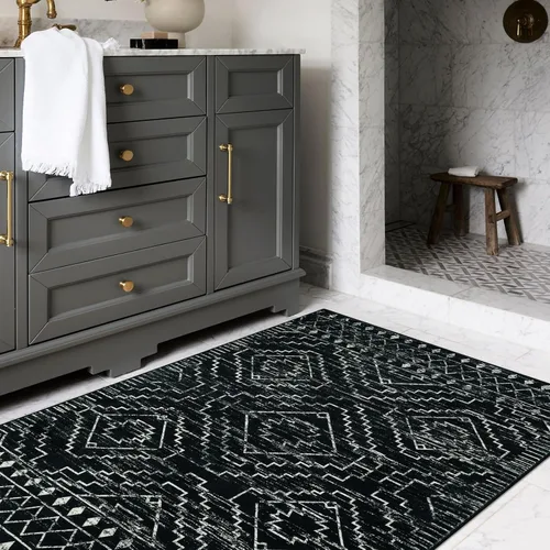 Miniatura 7 de Wonnitar Alfombra Marroquí de 3x5 Pies, Alfombra Pequeña Lavable Negra para Dormitorio, Tapete de Entrada Antideslizante Geométrico Tribal, Alfombra