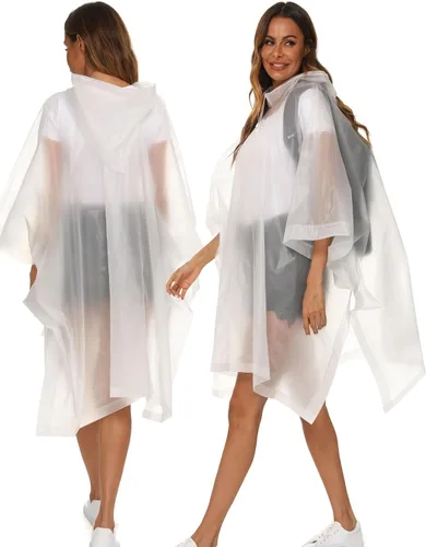 Miniatura 84 de Paquete de 2 ponchos de lluvia para adultos, reutilizables, impermeables, de supervivencia, emergencia, resistente, con capucha con cordón