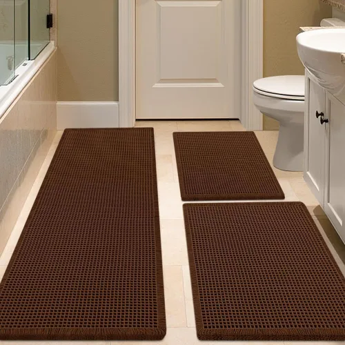Miniatura 35 de IM HOME Tapete de baño de punto gofre, color caqui, de 24 x 17 pulgadas, tejido bohemio, moderno, absorbente, antideslizante, suave, lavable