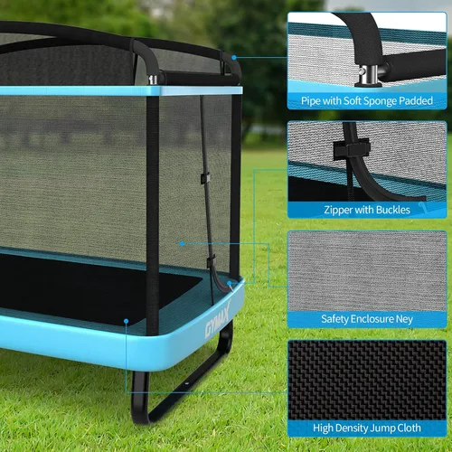 Miniatura 5 de GYMAX Trampolín para niños de 6 pies con columpio, cama elástica rectangular recreativa aprobada por ASTM con red de seguridad, para interiores
