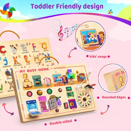 Miniatura 2 de UdoUto My Busy Home Montessori Tabla Ocupada para Niños Pequeños de 1-3 - Tabla de Actividades Sensoriales de Madera con Electrodomésticos de Madera