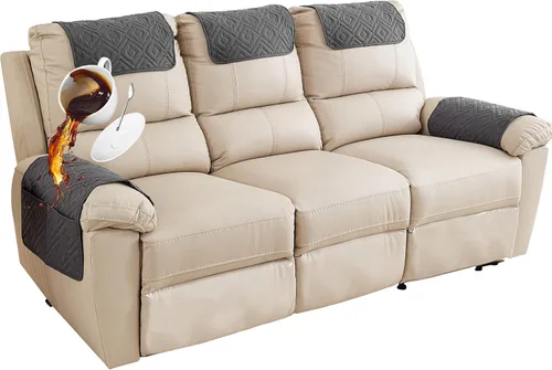 Miniatura 35 de Funda para Reposabrazos de Sofá, Funda para Reposacabezas de Silla Reclinable, Funda de Sillón con Bolsillos, Protector de Muebles Acolchado Beige