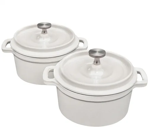 Miniatura 12 de Flavehc Mini Cocotte - Mini Horno Holandés de 16 oz, 0.5 qt. Asador de Ajo de Hierro Fundido para Horno, Olla para Ajo Confitado, Moldes con Tapas