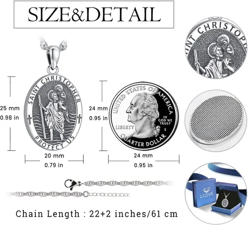 Miniatura 4 de LOOVE Collar de plata de ley 925 de San MiguelSan CristópaloCrucifijo de JesúsSan BenitoVirgen María milagrosa para hombres y mujeres arcángel