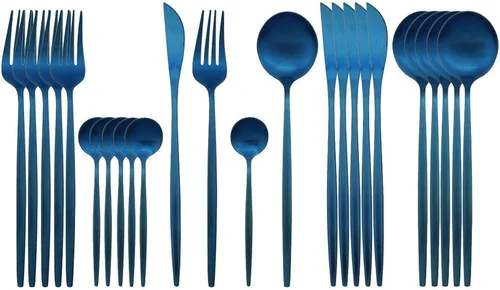 Miniatura 15 de JASHII Juego de cubiertos de 24 piezas con piezas de servir, utensilios de acero inoxidable, incluye cuchillo, tenedor/cuchara, acabado mate, apto