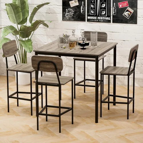 Miniatura 7 de Tangkula Juego de mesa de comedor de altura de mostrador, mesa de bar y sillas, juego de 4 sillas y mesa de pub, juego de comedor que ahorra espacio