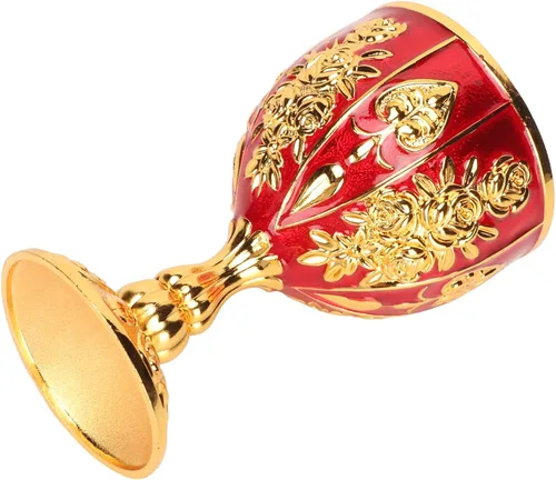 Zerodis Cáliz dorado de aleación de zinc de 4 pulgadas de alto, diseño retro en relieve, elegante taza para banquete de fiesta (rojo dorado)