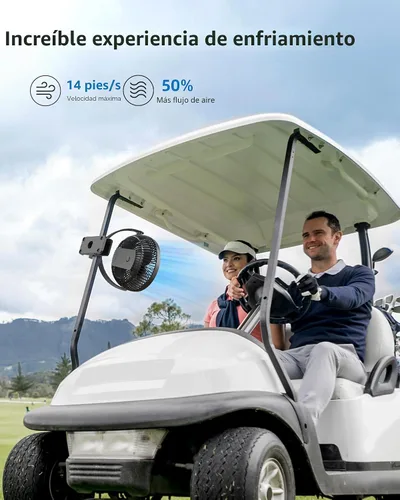 Miniatura 2 de Koonie-Ventilador de clip, 10,000 mAh, recargable, 8 pulg, USB, 4 velocidades, fuerte flujo de aire, abrazadera, p/carrito de Negro