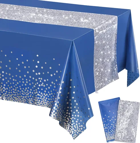 Miniatura 15 de Irenare Juego de Mantel y Camino de Mesa con Lentejuelas, Diseño de Lunares y Confeti, Cubierta de Mesa de Plástico con Purpurina, Decoraciones
