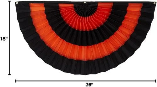 Miniatura 2 de Abanico plisado de algodón para Halloween, 1 1/2 x 3 pies, totalmente cosido, color negro y naranja, banderines de bandera de 5 rayas