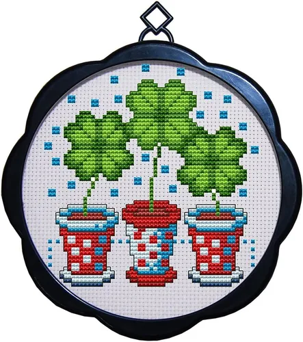 Awesocrafts Kits de punto de cruz, trébol de cuatro hojas, patrones estampados de 11 quilates, fácil punto de cruz, suministros de costura para
