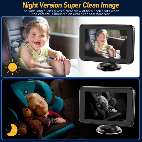 Miniatura 3 de Cámara de Coche para Bebé Itomoro USB, Monitor de Bebé para Coche de 4.3" HD con Cámara y Visión Nocturna, Espejo de Coche para Bebé de Seguridad