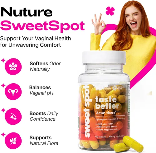 Miniatura 2 de Sweet Spot - Suplemento de salud vaginal de piña y arándano, 60 cápsulas, refresca el sabor, promueve el equilibrio femenino, el equilibrio del pH
