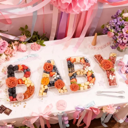 Miniatura 7 de Letras grandes de acrílico transparente rellenables para baby shower con pinzas para alimentos, letras reutilizables para revelación de género