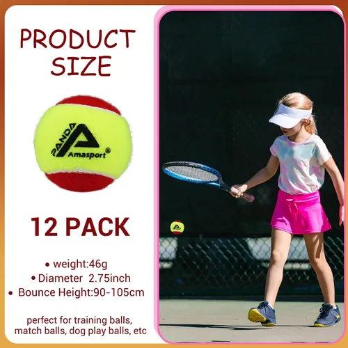 Miniatura 3 de AMA SPORT Pelotas de tenis para niños 25%-50%-75% de baja compresión para niños, pelotas de tenis para principiantes, entrenamiento juvenil, pelota