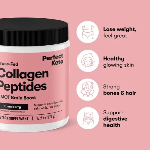 Miniatura 8 de Perfect Keto - Polvo de proteína de péptidos de colágeno con aceite MCT, colágeno hidrolizado, suplemento de tipo I y III, sin gluten, alimentado