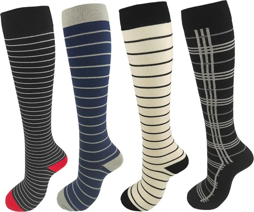 Calcetines de compresión de 20-30 mmHg para mujeres y hombres, apoyan la circulación graduada para correr, viajar, atletismo (paquete de 4)