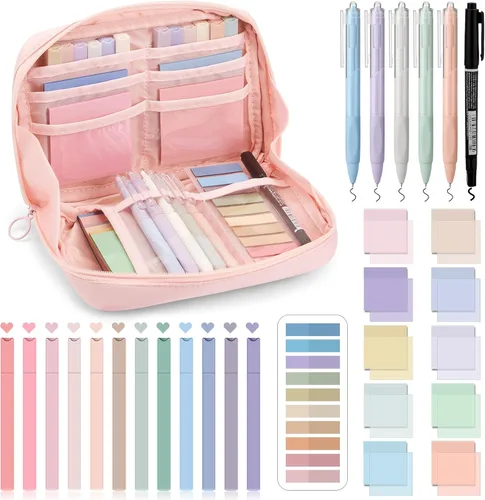 Miniatura 18 de Jutom Kit de Anotar Libros Estético de 39 Piezas con Estuche de Lápices, Marcador, Estuche Transparente, Notas Adhesivas, Gel, Bolígrafo, Rosa